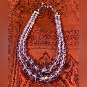 *** Vtg Lilac Aurora Borealis Graduated Glass Faceted Bead Choker Rare Color.